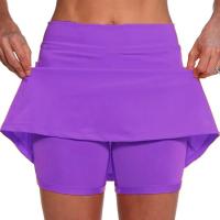 Falda pantalón falsa de dos piezas para mujer, pantalones cortos deportivos transpirables de verano, ropa de Yoga, pantalones cortos deportivos de ocio con bolsillo de Color sólido - details 2