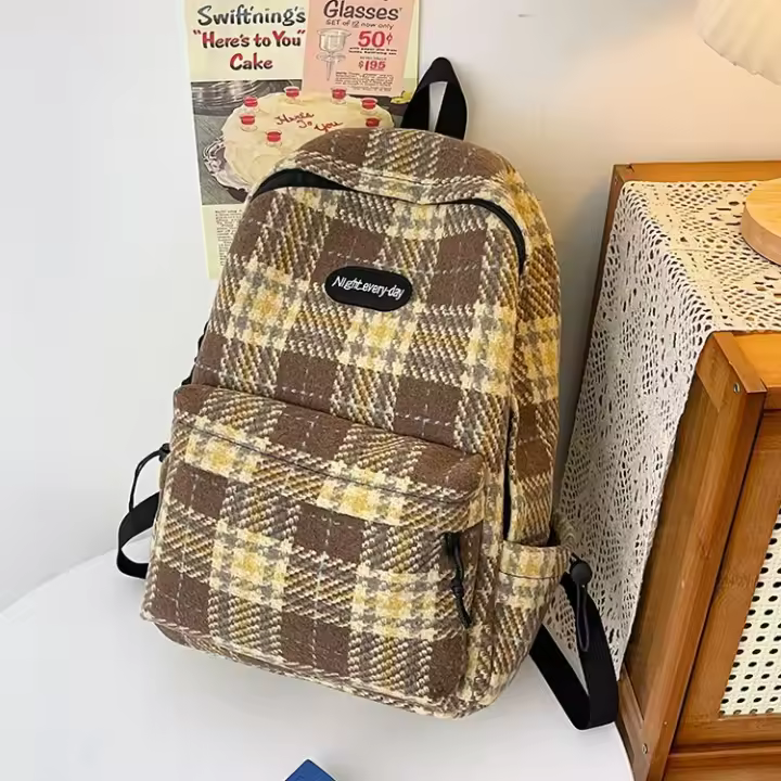 Estudiante, hombros, mochila, cuadros, estilo bosque, estudiante universitario, cartera, estilo coreano, apariencia, simplicidad urbana - 1