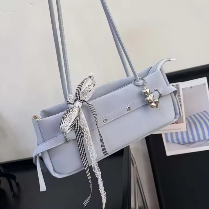 Bolso de mano francés dulce que combina con todo, bolso de hombro de PU con lazo colgante, estilo coreano, Color sólido, bolsos para las axilas para mujer, uso diario - 1