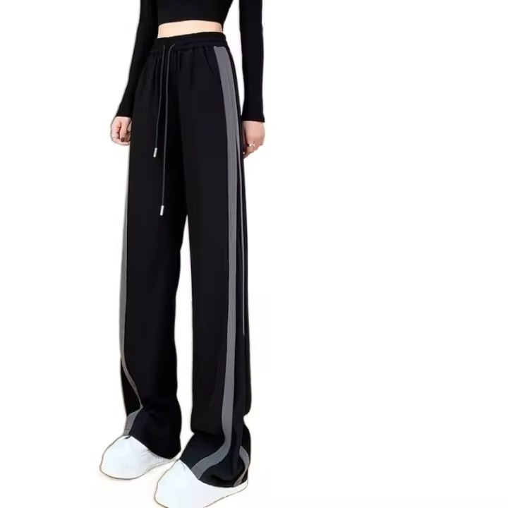 Vestido casual con pantalones de cintura alta y pierna ancha a rayas para mujer - 1