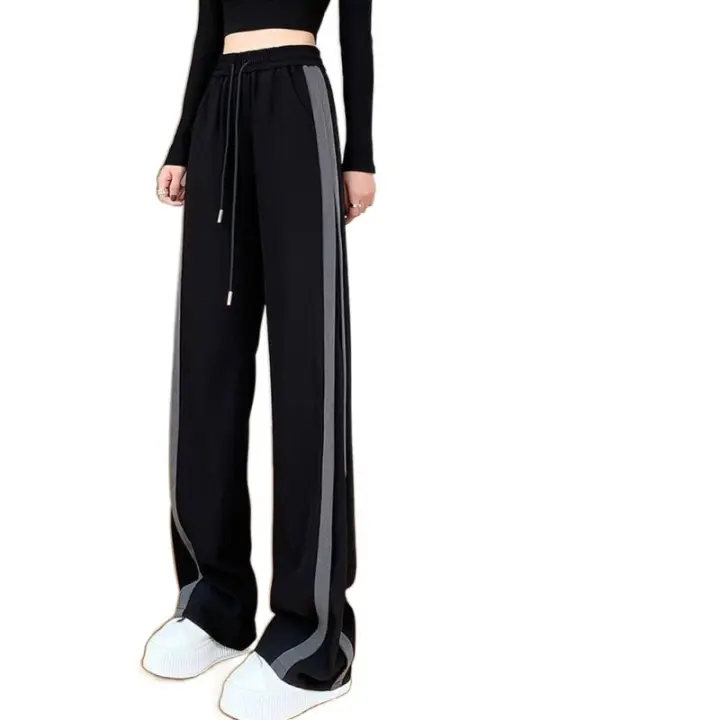 Vestido casual con pantalones de cintura alta y pierna ancha a rayas para mujer - 1