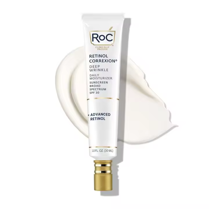 RoC Retinol Correxion Hidratante facial diario para arrugas profundas con protector solar SPF 30, tratamiento para el cuidado de la piel para líneas finas, manchas oscuras, - 1