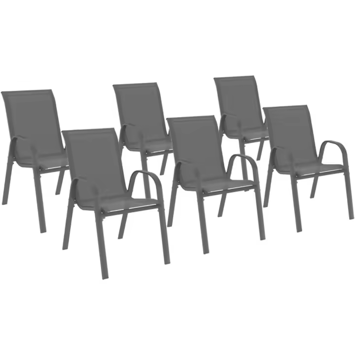 Juego de 6 sillas de jardín apilables de metal y textileno, color gris - 1