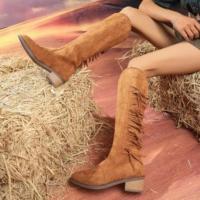 Botas largas con borlas para mujer, zapatos de tacón bajo, a la moda, otoño - details 2