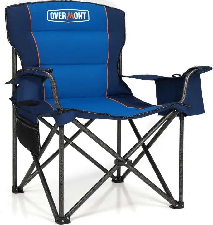 Silla de Camping Plegable - Grande Silla de Pesca Portátil con Reposabrazos Portabebidas - para Acampada Jardín Playa Pesca - hasta 204 kg - 1