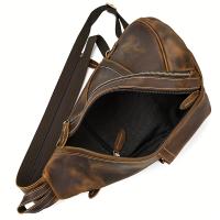 Bolso de pecho vintage de cuero de caballo loco genuino para hombres, mochila de hombro multifuncional de gran capacidad con correa ajustable, piel de vaca de capa superior, marrón, perfecto para salidas informales y viajes, mochila de cuero - details 6