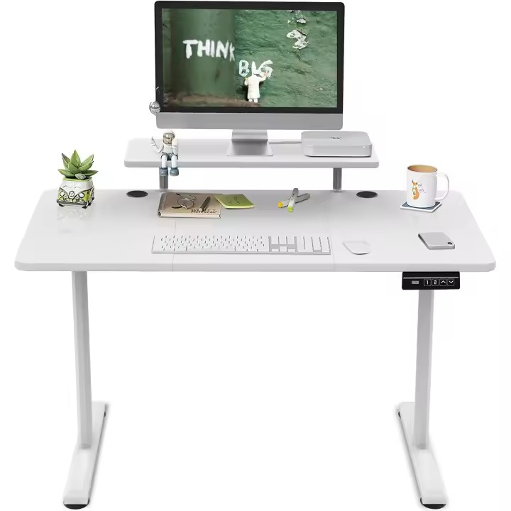 120x60cm de pie Ajustable en Altura con estantes para Monitor Escritorio de pie eléctrico Ajustable en Altura Estante de Almacenamiento Home Office Tablero de Empalme Blanco - 1