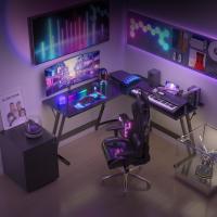 130 x 130 cm, Escritorio Gamer en Forma de L con Soporte de Monitor, Gancho para Auriculares, para Estudio, Oficina, Juegos, Dormitorio (Carbono Negro) - details 87