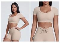 SHINBENE-Top de manga corta con doble forro para mujer, camisetas ajustadas con cuello en V, Camisetas básicas bonitas de verano - details 7