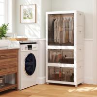 Armario de Dormitorio Plegable 421 L, Caja de Almacenamiento con 4 Ruedas, Contenedor de Plástico con 10 Perchas, Organizador Portátil con Cierres Magnéticos, 71 x 46 x 156 cm - details 2