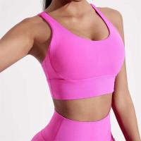 Sujetador deportivo Fiess con espalda cruzada para mujer, Top ajustado de alta resistencia, ropa interior de entrenamiento integral para gimnasio y Yoga con almohadilla para el pecho, Color sólido - details 0