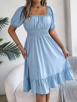 Elegante Vestido de Verano 2024 para Mujeres Cuello Cuadrado Corto Mangas Cortas con Volante - details 21