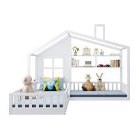 Cama de Madera Sólida con Ventana y Chimenea en Forma de Casa Caja de Cama de Almacenamiento con Persianas Blanco Muebles y Organización - details 5
