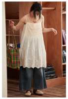 Vestido Halter bordado de Color puro para mujer, falda larga de fibra de triacetato con cintura holgada artística, sin mangas, primavera y verano - details 16