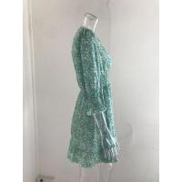 Vestido de flores fragmentadas de manga corta con estampado bohemio, jersey de cintura, longitud media, nuevo - details 3