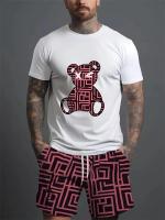Conjunto informal de verano para hombre, pantalones cortos de playa para deportes al aire libre, moda urbana, estampado de oso, camiseta de manga corta ligera, 2025 - details 3