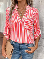 Camisas informales holgadas a rayas para mujer, blusas Vintage a la moda, Tops elegantes para mujer joven, Otoño, 2024 - details 7