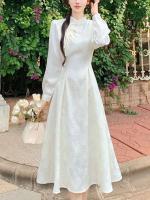 Ropa de mujer temperamento nuevo estilo chino largo primavera delgado suave sólido Jacquard vestidos elegantes - details 3