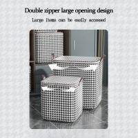 Cajas De Almacenamiento Con Manijas De Tela Houndstooth Gran Capacidad Organizador Para Ropa Y Edredones Cajas Para Organización Del Hogar - details 6