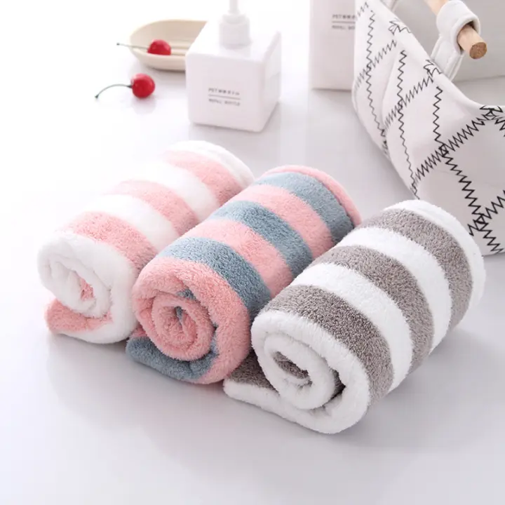 Gorro de ducha de microfibra absorbente engrosado, gorro de pelo seco a rayas de lana de coral - 1