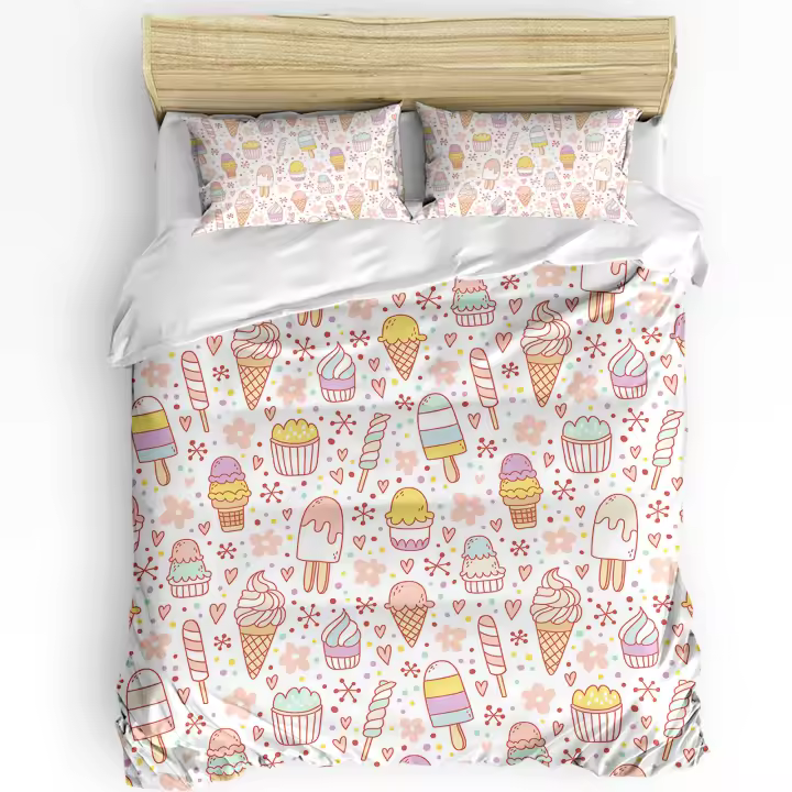 Sábana de Dibujos Animados con Helado y Copo de Nieve Cubierta de Edredón para Hogar y Dormitorio Conjunto de Ropa de Cama para Doble King Size Sin Sábana - 1