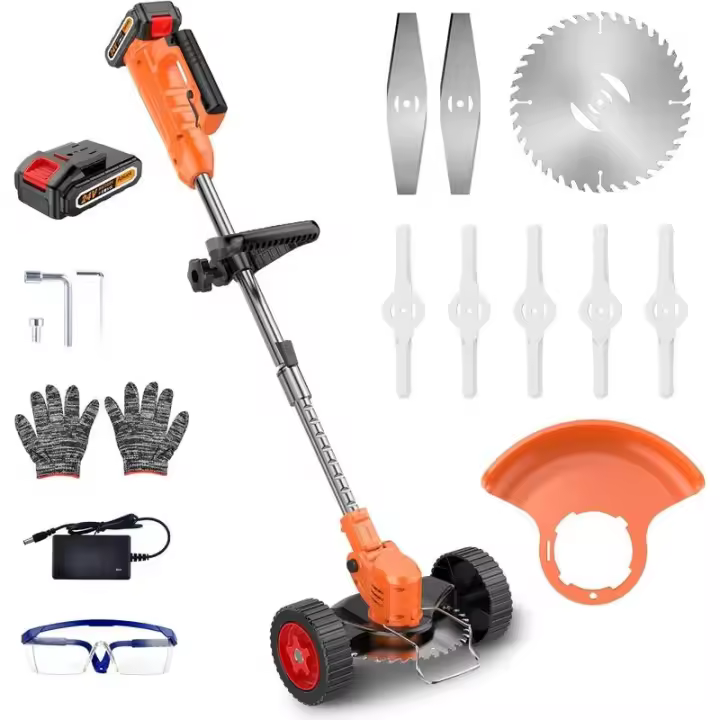 Recortadora inalámbrica Weed Wacker -GUIFIN Cortacésped de 21 V con 2 baterías de iones de litio de 2,0 Ah y 3 tipos de cuchillas de corte, potencia compacta - 1