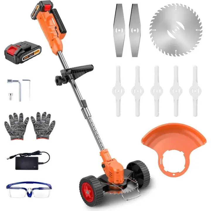 Recortadora inalámbrica Weed Wacker -GUIFIN Cortacésped de 21 V con 2 baterías de iones de litio de 2,0 Ah y 3 tipos de cuchillas de corte, potencia compacta - 1
