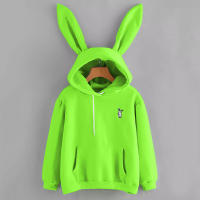 Sudadera con capucha para mujer, suéter de manga larga con Orejas de conejo/gato, con bolsillo frontal, Top - details 8