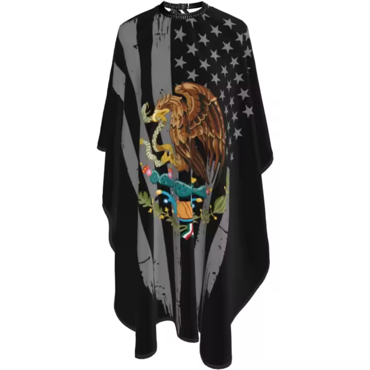 Capa de peluquero con bandera de EE. UU. y México - Capa de corte de pelo impermeable para peluquería profesional con cierre a presión ajustable - Delantal de corte de pelo para estilista y uso doméstico - 55''X66'' - 1