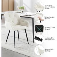 Cocina con reposabrazos, respaldo cómodo, con patas metálicas, para salón, dormitorio y oficina, terciopelo, crema, EZS02cm-1 - details 1