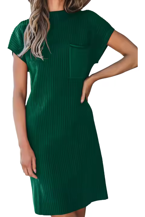 Elrachen Vestido suéter de manga corta de punto acanalado para mujer, verde negruzco, tallas S-XL - 1
