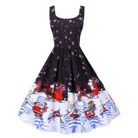 Women vintage spaghetti strap floral print high waist elegant sleeveless a-line party midi dress - details 68