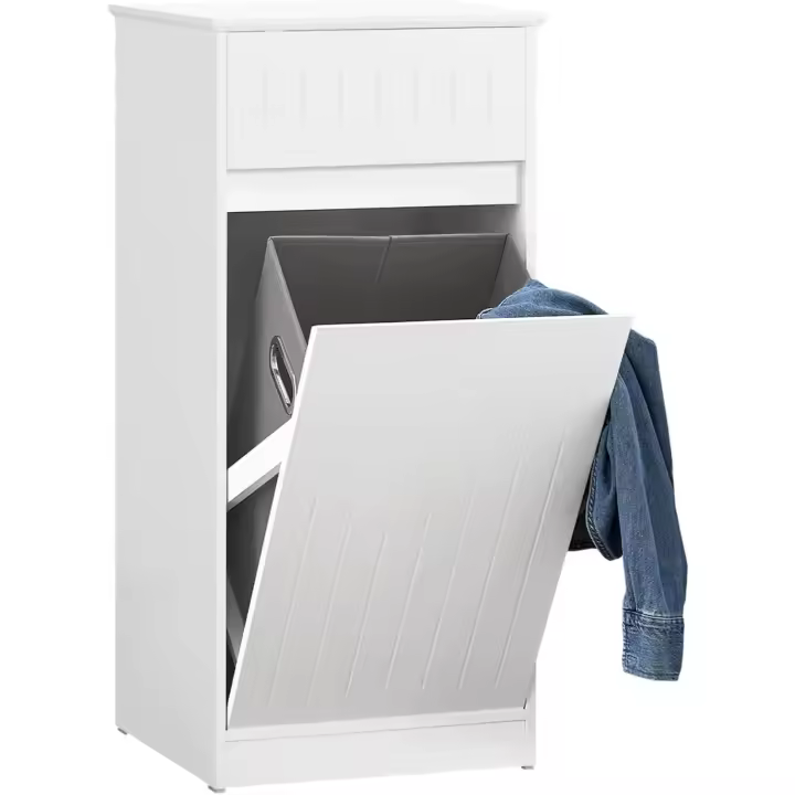 Cesto para Ropa Sucia Armario Multifuncional de baño con 1 Cesto y 1 Cajón Blanco. - 1
