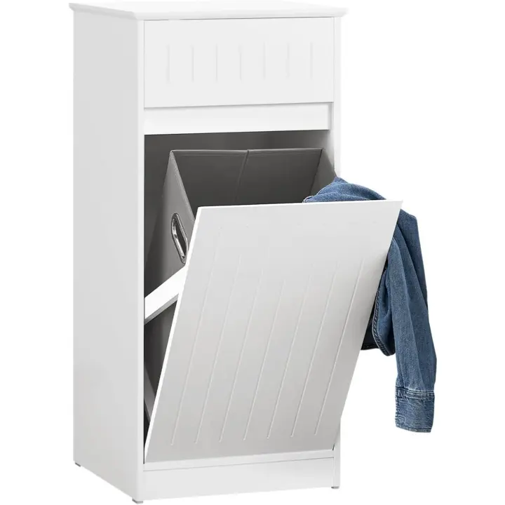 Cesto para Ropa Sucia Armario Multifuncional de baño con 1 Cesto y 1 Cajón Blanco. - 1
