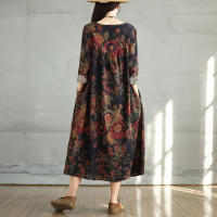 Vestido Floral de Algodón Vintage Moda Casual para Mujeres Primavera Otoño - details 2