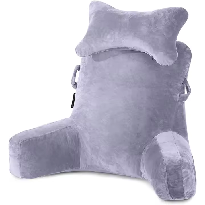 Lectura, Almohada para Reposo en la Cama con Cuello Desmontable y Brazos para Sentarse en la Cama o el Respaldo, Almohada de Lectura Espalda para Adultos,Gris - 1