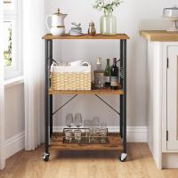 Estantería de Cocina con Ruedas, Carrito de Servicio de 3 Niveles, Estantería para Microondas, Horno, Tostadora, Marco de Metal con 6 Ganchos, Marrón Rústico y Negro KKS60XV1 - details 1