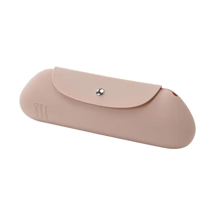 Soporte de silicona para brochas de maquillaje, bolsa de viaje, suave, portátil, color caqui - 1