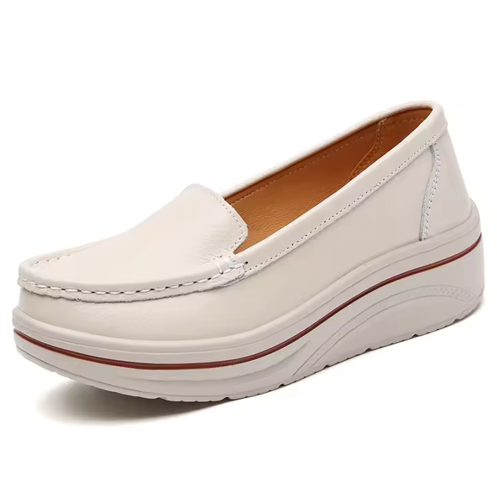Mocasines de cuero sin cordones para mujer, zapatos cómodos con plataforma para caminar - 1