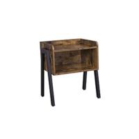 Mesita de Noche Industrial Altura Ajustable, 2 Estantes, Cajón, Diseño Rústico Marrón y Negro - details 14