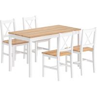 Juego de 5 Piezas de Mesa de Comedor con 4 Sillas, Conjunto de Muebles de Cocina de Madera de Pino Teca/Blanco - details 8