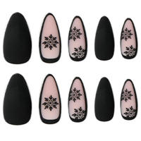 24 Uds., uñas largas y heladas negras con estampado de copos de nieve, Material seguro e impermeable para decoración de uñas DIY - details 5
