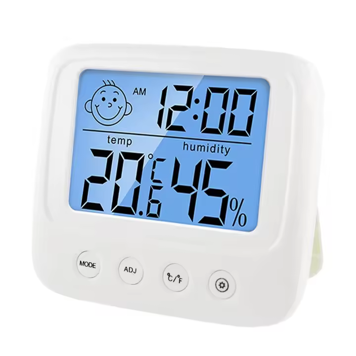 Medidor de Humedad y Temperatura Interior Modelo de Sonrisa Pantalla de Fecha Luz de Fondo - 1