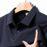Conjunto de polo de dos piezas de manga larga falsa para hombre, camiseta informal de moda, top multifuncional cómodo para todas las estaciones, bloqueado - details 6