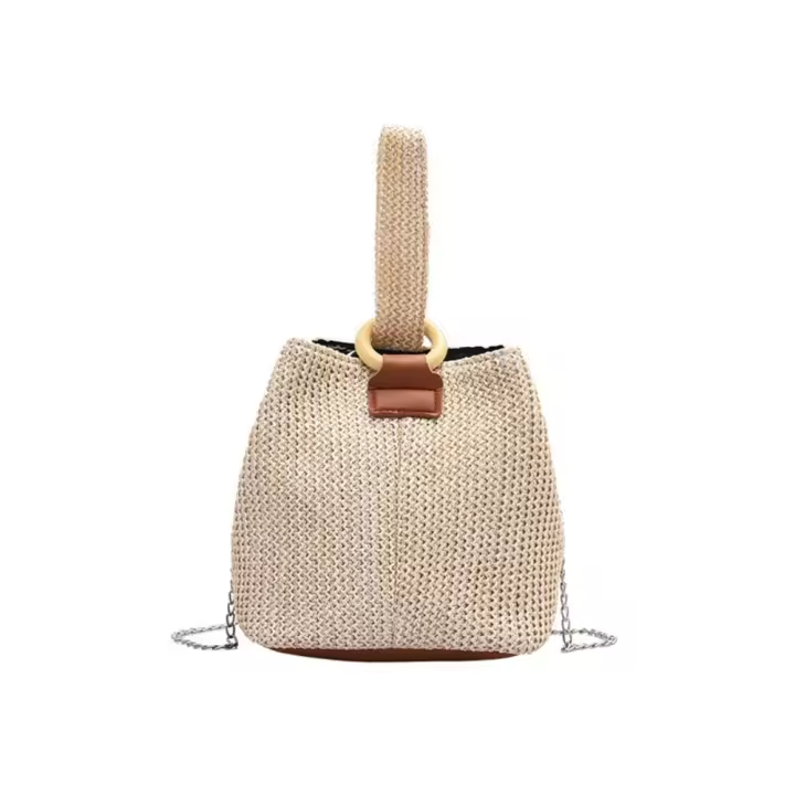 Bolso de cubo de paja para mujer, bandolera de playa Simple, de gran capacidad, a la moda - 1