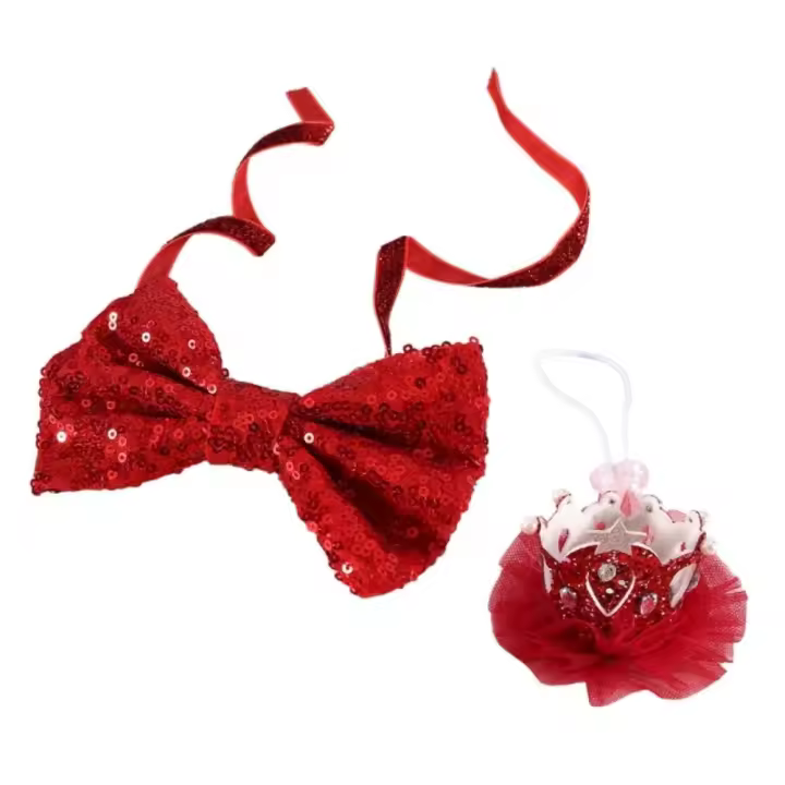 2 unids/set creativo mascota pajarita de lentejuelas Blingbling decorativo mascota corona Collar elegante Bowknot Anti-asfixia sombreros de gato - 1