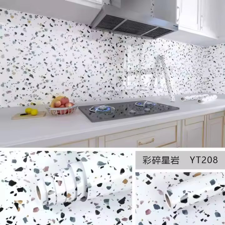 Papel tapiz autoadhesivo de mármol de 10M x 80CM, pegatinas de cocina impermeables a prueba de aceite, película decorativa de termoestabilidad para decoración del hogar - 1