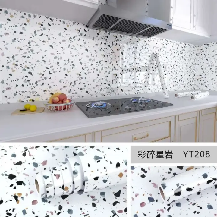 Papel tapiz autoadhesivo de mármol de 10M x 80CM, pegatinas de cocina impermeables a prueba de aceite, película decorativa de termoestabilidad para decoración del hogar - 1