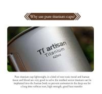 Tiartisan - Taza de agua de titanio ultraligera portátil para exteriores, villa de camping, picnic, mango plegable, taza de té cubierta, 420 ml - details 2