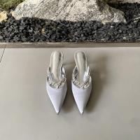 Diamante de imitación francés con zapatillas geniales tacón grueso cabeza puntiaguda bolsa cabeza media zapatillas tacones altos - details 11